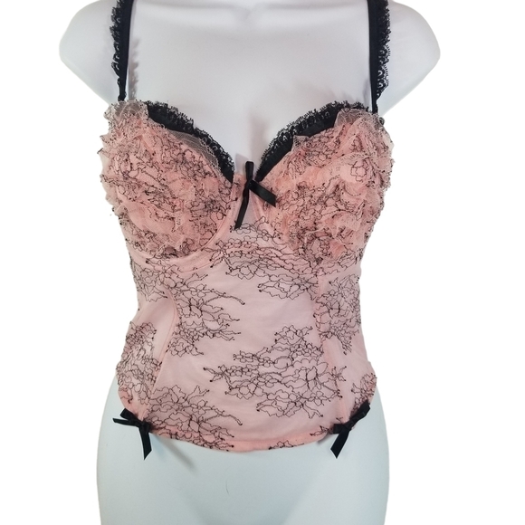 Cacique pink black mesh bustier corset coquette romantic pretty - Picture 1 of 10